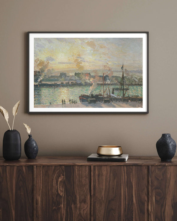 Camille Pissarro - Gün Batımı Rouen Limanı - Buharlı Gemiler Fine Art Baskı