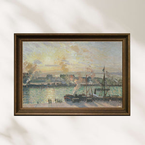 Camille Pissarro - Gün Batımı Rouen Limanı - Buharlı Gemiler Poster