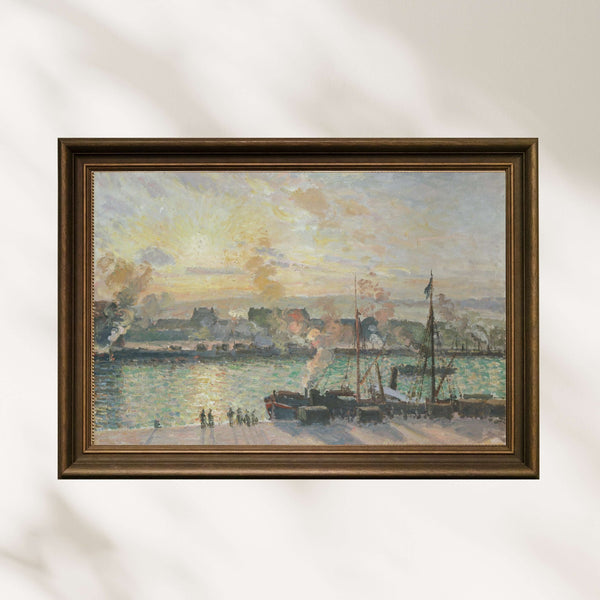 Camille Pissarro - Gün Batımı Rouen Limanı - Buharlı Gemiler Poster