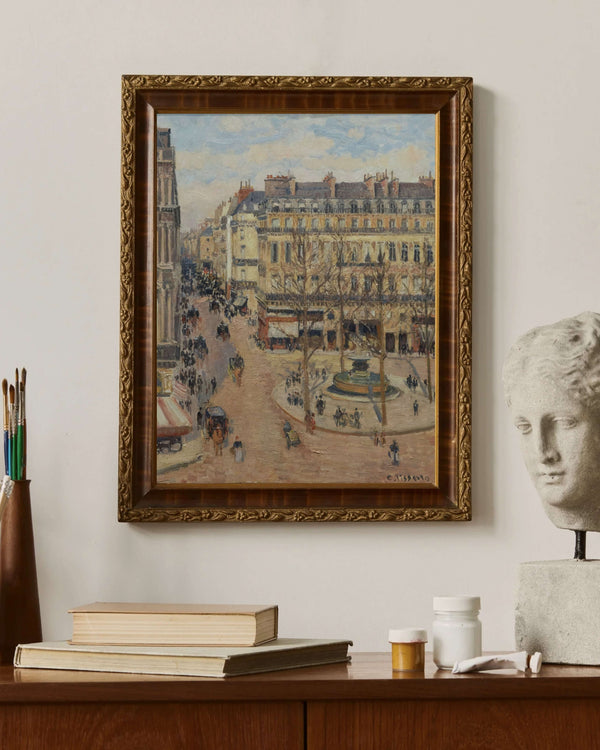 Camille Pissarro - Rue Saint-Honoré’de Sabah Güneşi - Théâtre Français Meydanı Çerçeve