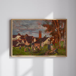 Tina Blau-Lang - Children Before a Small Town Landscape in Southern Germany