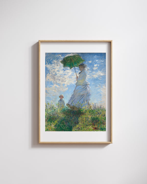 Claude Monet - Şemsiyeli Kadın Madame Monet ve Oğlu Fine Art Baskı