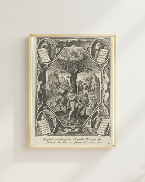 Cornelis Galle - Bir Genç Adamın İki Şeytan Tarafından Bir Ağaca Zincirlenmesi fine art baskı