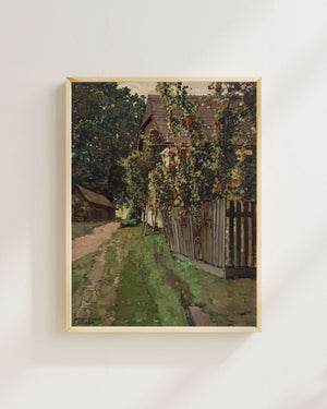 Josef Stoitzner - Çiçek Açan Fasulyelerle Kır Bahçesi Fine Art Baskı
