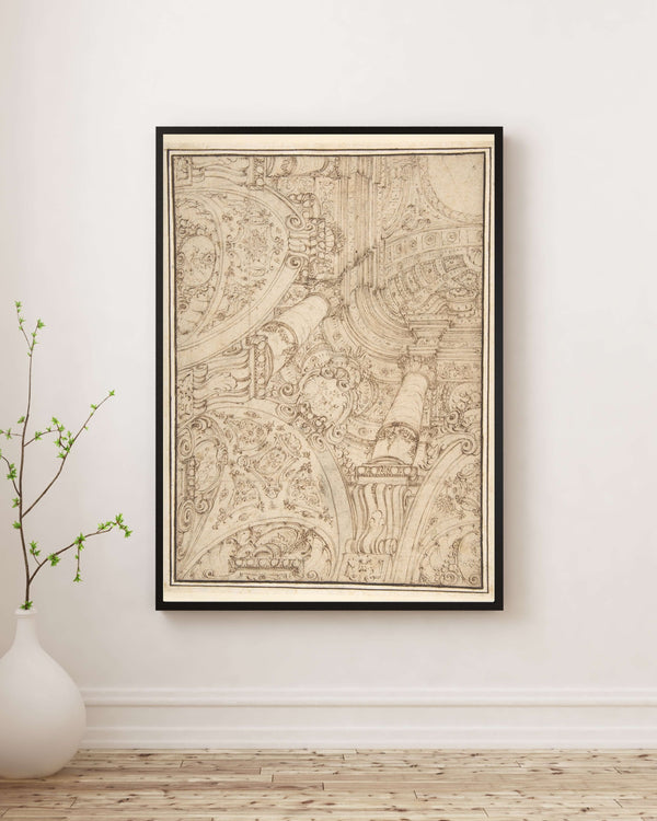 Perspektif İçinde Ayrıntılı Mimari Süsleme Fine Art Baskı
