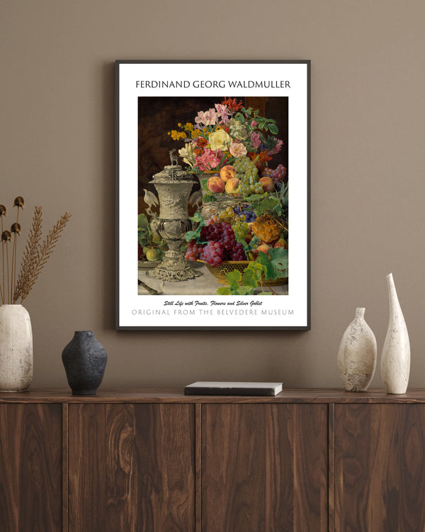 Ferdinand Georg Waldmüller-Meyveler, Çiçekler ve Gümüş Kupa ile Natürmort çerçeve