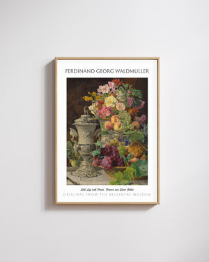 Ferdinand Georg Waldmüller-Meyveler, Çiçekler ve Gümüş Kupa ile Natürmort poster