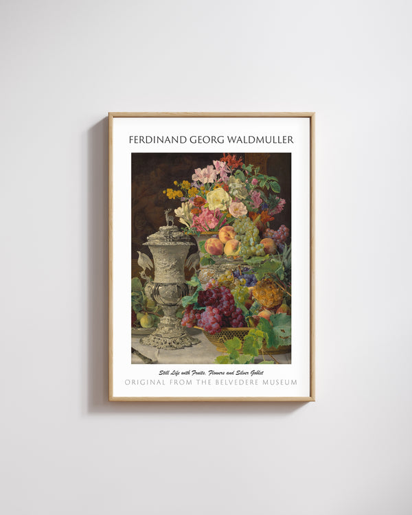 Ferdinand Georg Waldmüller-Meyveler, Çiçekler ve Gümüş Kupa ile Natürmort poster