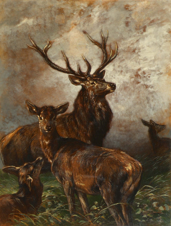 Franz Xaver von Pausinger - Geyik ve Dişi Geyikler Fine Art Baskı