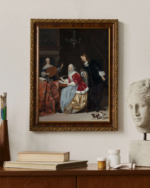 Gabriel Metsu - Bir Müzik Parçası Besteleyen Genç Kadın çerçeve
