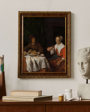 Gabriël Metsu - Kahvaltı Masasında Adam ve Kadın Fine Art Baskı