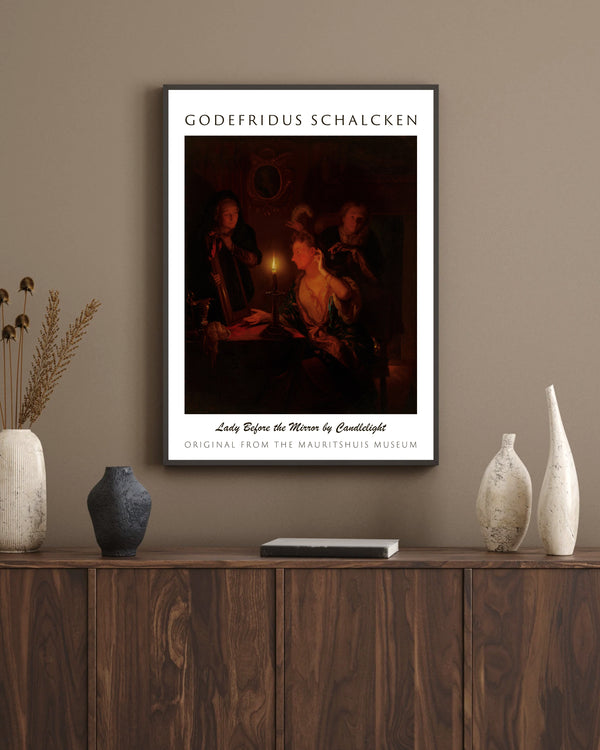 Godefridus Schalcken-Mum Işığında Ayna Karşısındaki Hanımefendi çerçeve