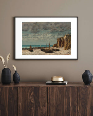 Gustave Courbet - Boats on a Beach Etretat Çerçeve