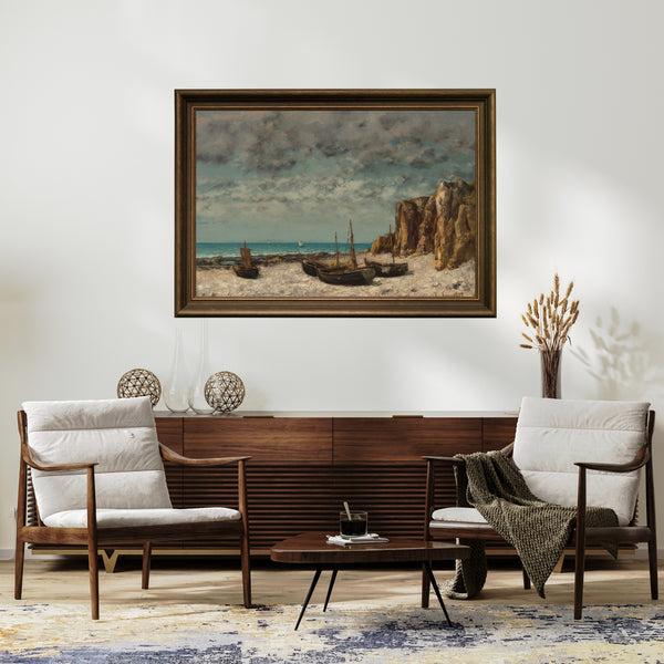 Gustave Courbet - Boats on a Beach Etretat Fine Art Baskı