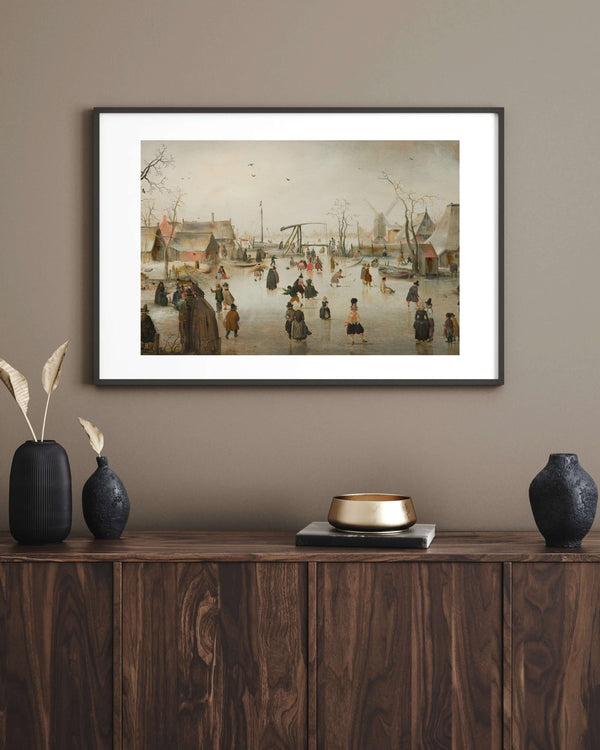 Hendrick Avercamp - Bir Köyde Buz Pateni Fine Art Baskı