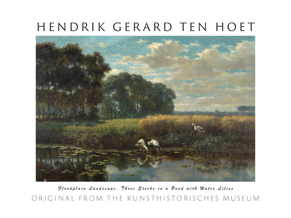 Hendrik Gerard ten Hoet - Taşkın Ovası Manzarası, Nilüferli Gölette Üç Leylek fine art baskı