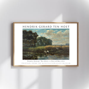 Hendrik Gerard ten Hoet - Taşkın Ovası Manzarası, Nilüferli Gölette Üç Leylek poster