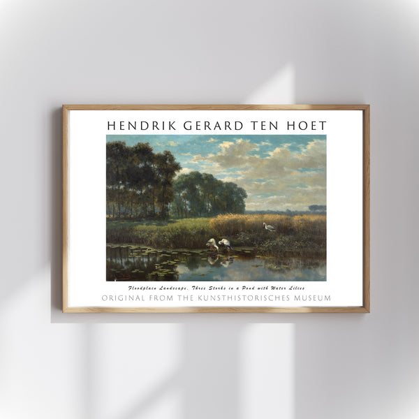 Hendrik Gerard ten Hoet - Taşkın Ovası Manzarası, Nilüferli Gölette Üç Leylek poster