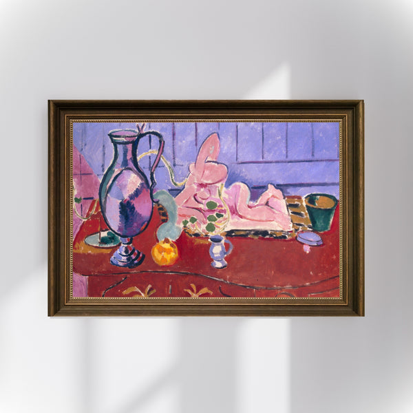Henri Matisse - Pembe Heykel ve Kırmızı Şifonyer Üzerinde Sürahi Poster