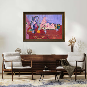 Henri Matisse - Pembe Heykel ve Kırmızı Şifonyer Üzerinde Sürahi Çerçeve