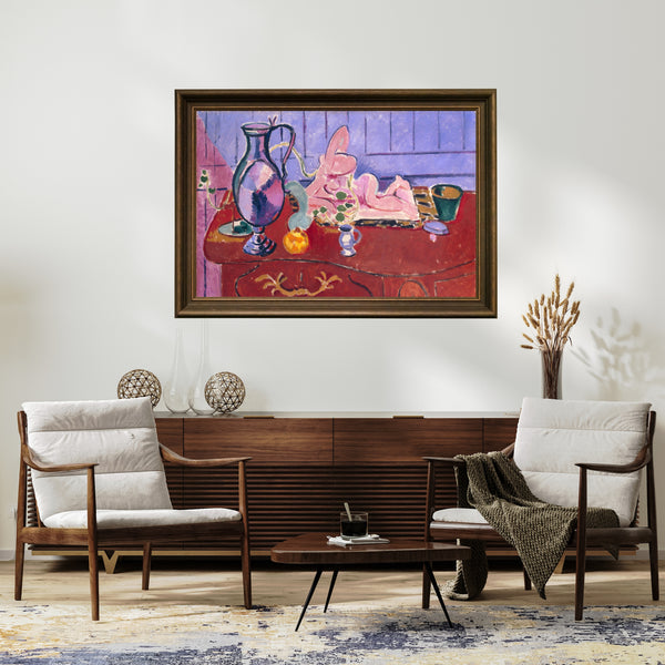 Henri Matisse - Pembe Heykel ve Kırmızı Şifonyer Üzerinde Sürahi Çerçeve