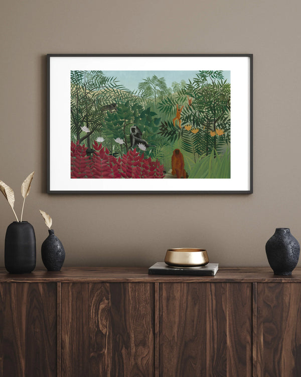 Henri Rousseau - Maymunlu Tropik Orman Çerçeve