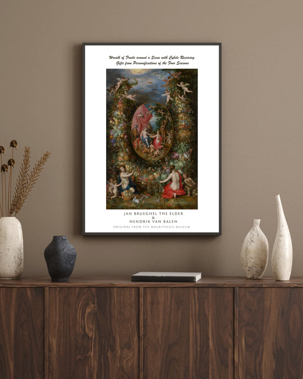 Jan Brueghel the Elder & Hendrik van Balen-Dört Mevsimin Kişileştirmelerinden Hediyeler Alan Tanrıça Cybele’in Etrafında Meyve Çelengi çerçeve