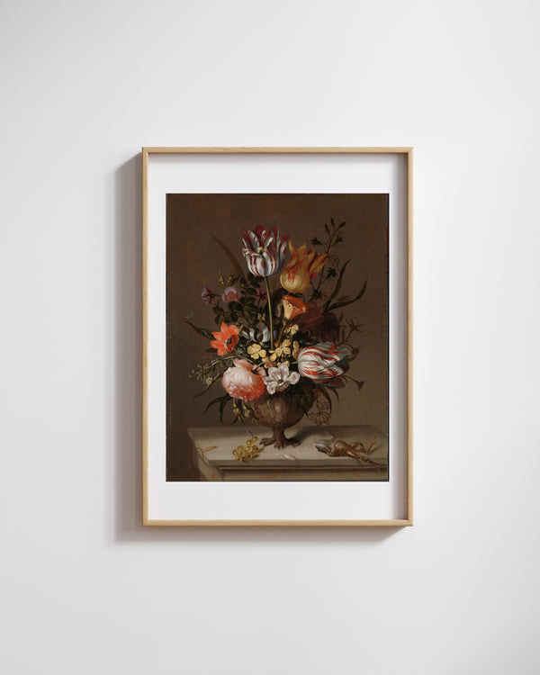 Jacob Marrel - Vazoda Çiçekler ve Ölü Kurbağa ile Natürmort Fine Art Baskı