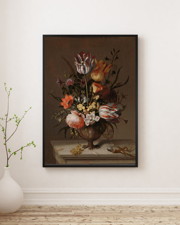 Jacob Marrel - Vazoda Çiçekler ve Ölü Kurbağa ile Natürmort Poster