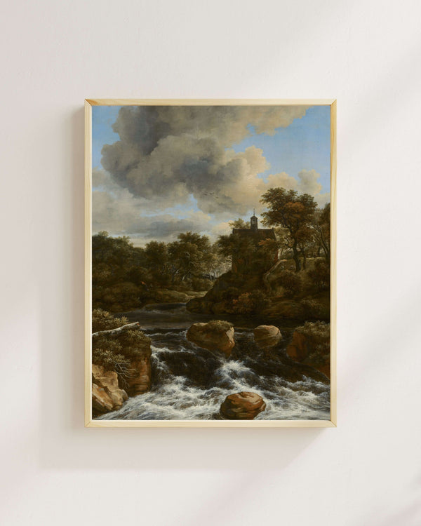 Jacob van Ruisdael - Şelale Yanındaki Şapel fine art baskı