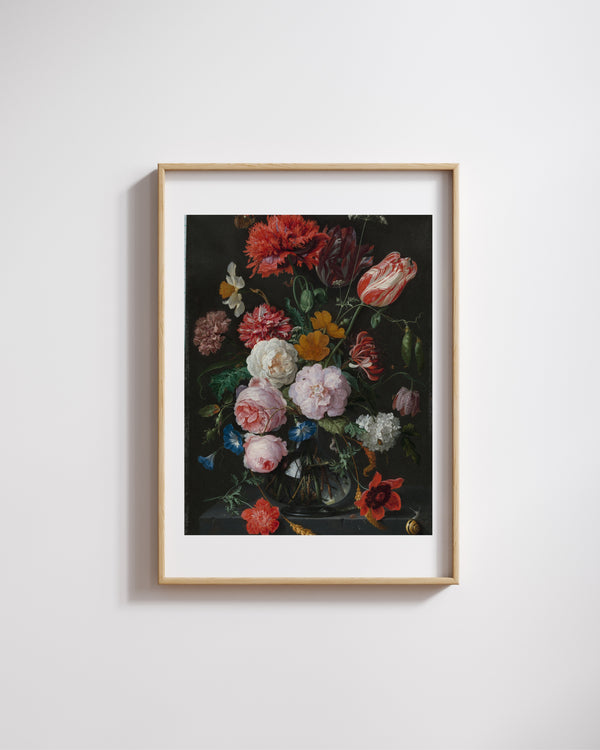 Jan Davidsz. de Heem - Cam Vazoda Çiçekler Çerçeve