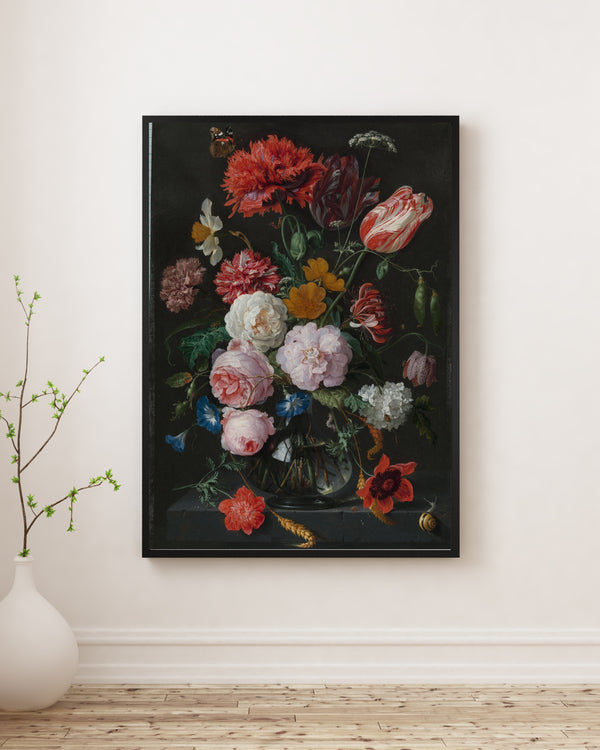 Jan Davidsz. de Heem - Cam Vazoda Çiçekler Poster