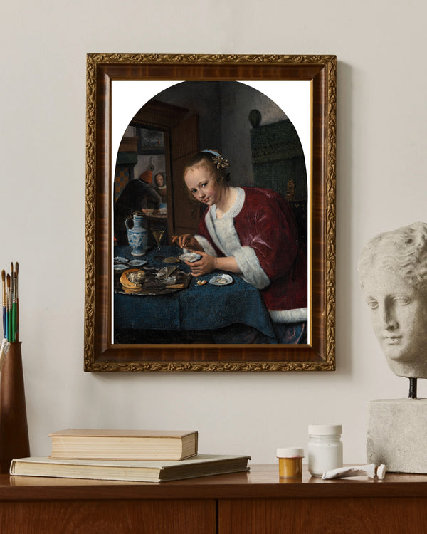 Jan Havicksz. Steen - İstiridye Yiyen Genç Kadın çerçeve