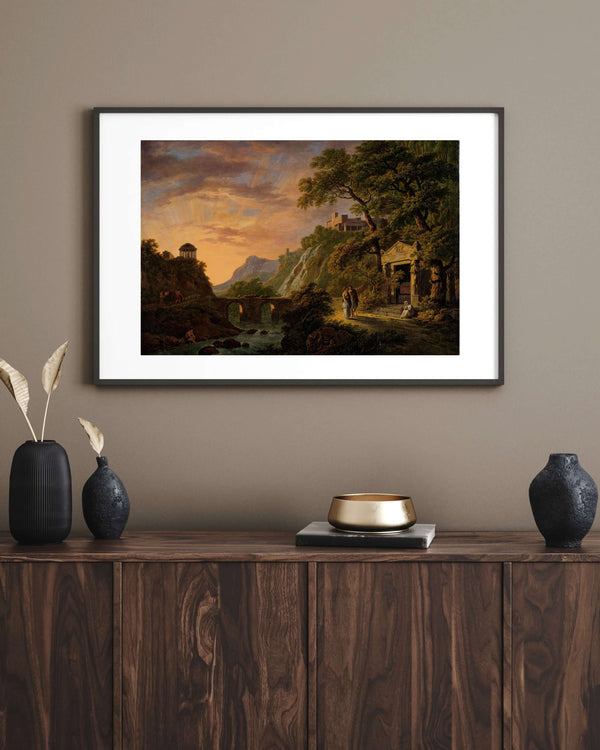 Jan Willem Pieneman - Batan Güneşli Arkadya Manzarası Çerçeve