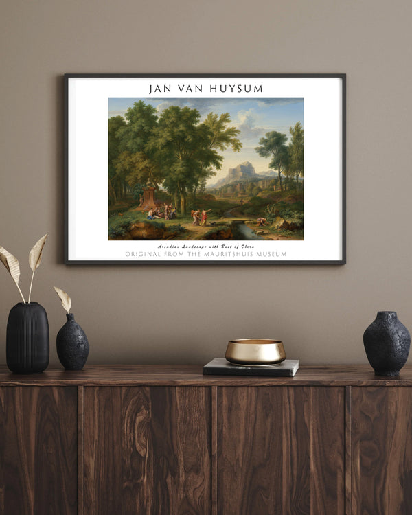 Jan van Huysum-Flora Büstüyle Arkadya Manzarası çerçeve