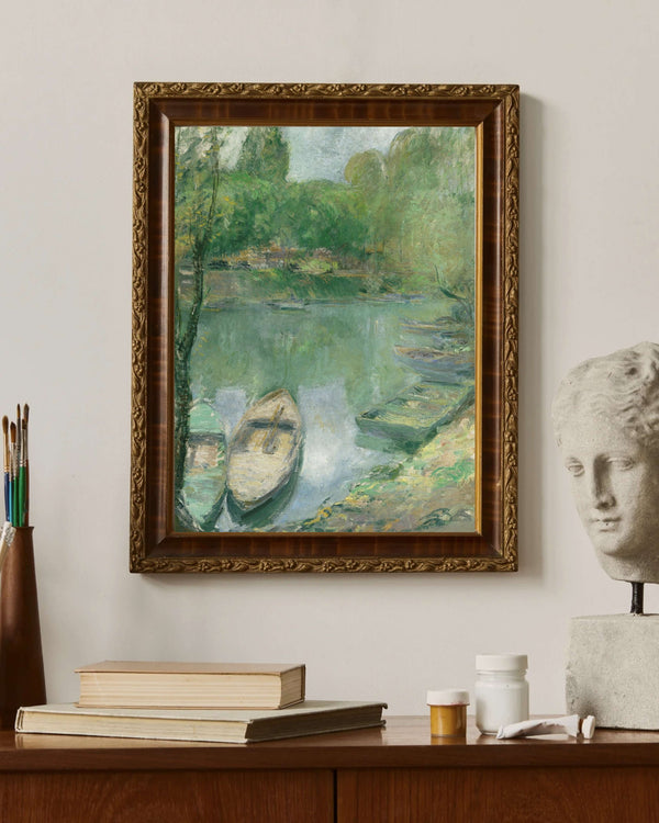 John Henry Twachtman - Gölette Demirlemiş Tekneler Fine Art Baskı