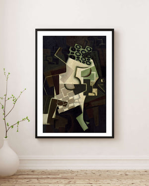 Juan Gris - Kareli Masa Örtüsü Üzerinde Meyve Tabağı Çerçeve
