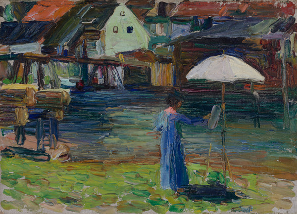 Wassily Kandinsky - Kallmünz'de Resim Yapan Gabriele Münter Fine Art Baskı