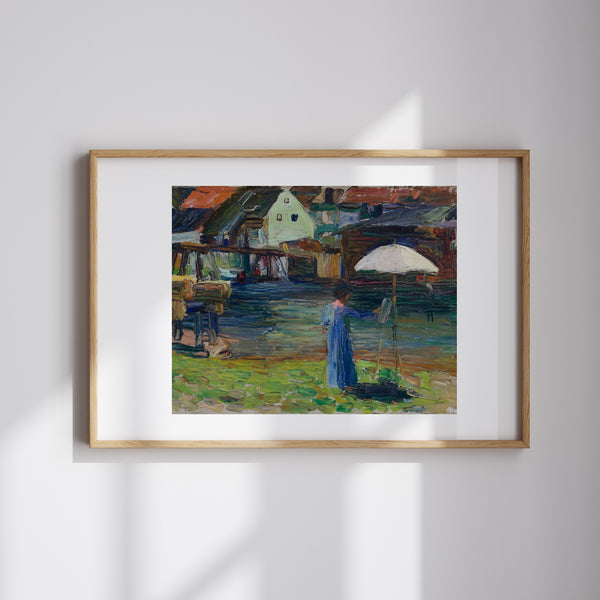 Wassily Kandinsky - Kallmünz'de Resim Yapan Gabriele Münter Fine Art Baskı