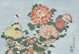 Katsushika Hokusai - Krizantemler ve Geyik Sineği