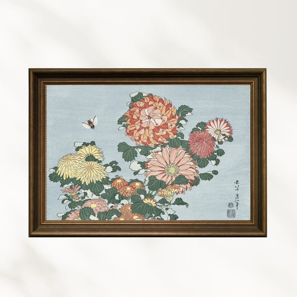 Katsushika Hokusai - Krizantemler ve Geyik Sineği
