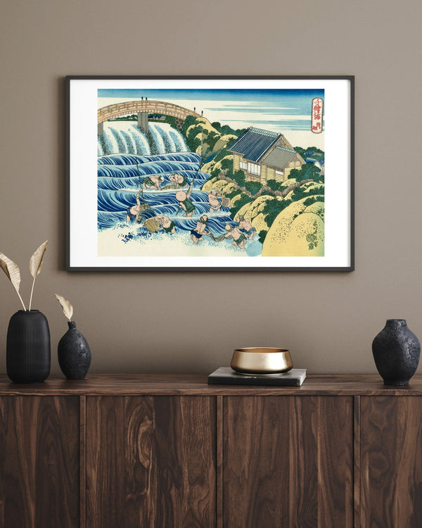 Katsushika Hokusai - Şelalenin Altında Balık Avı
