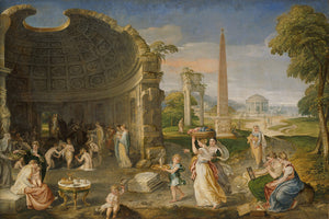 Lambert Sustris - Antik Harabeler ve Yıkanan Kadınlarla Manzara tablo