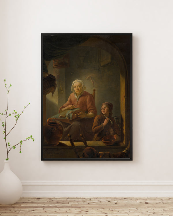 Louis de Moni - Dantel Ören Kadın ve Sabun Köpüğü Üfleyen Çocuk poster