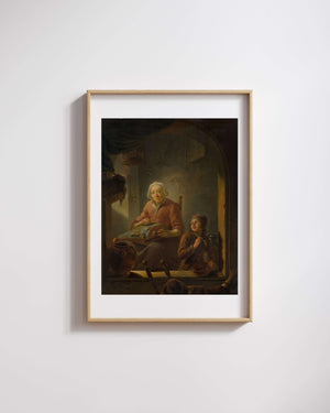 Louis de Moni - Dantel Ören Kadın ve Sabun Köpüğü Üfleyen Çocuk fine art baskı