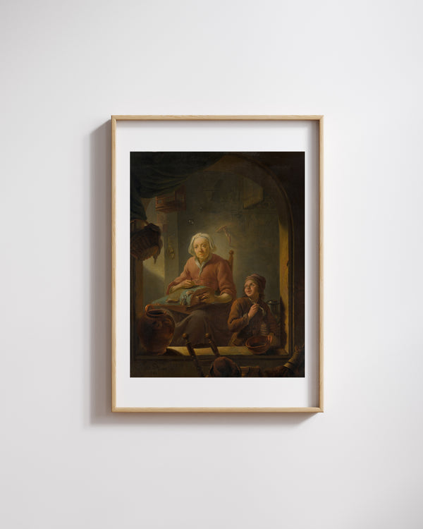 Louis de Moni - Dantel Ören Kadın ve Sabun Köpüğü Üfleyen Çocuk fine art baskı