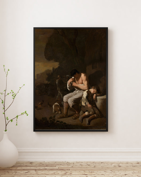 Michael Sweerts - Kendini Temizleyen Adam ve Uyuyan Çocuk poster