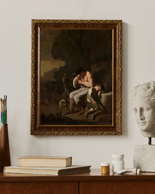 Michael Sweerts - Kendini Temizleyen Adam ve Uyuyan Çocuk çerçeve