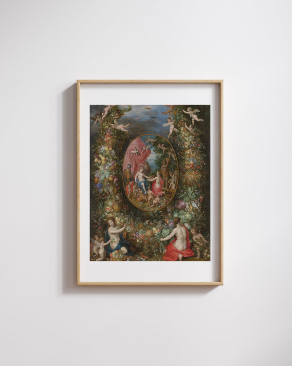 Jan Brueghel the Elder & Hendrik van Balen-Dört Mevsimin Kişileştirmelerinden Hediyeler Alan Tanrıça Cybele’in Etrafında Meyve Çelengi