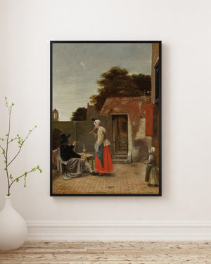 Pieter de Hooch - Avluda Sigara İçen Bir Adam ve İçki İçen Bir Kadın poster